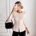 Women's Elegant Knitted Crew Neck Sweater Tweed-Look Chanel-Inspired Pullover