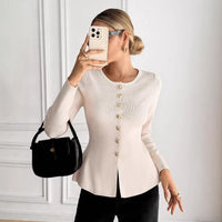 Women's Elegant Knitted Crew Neck Sweater Tweed-Look Chanel-Inspired Pullover