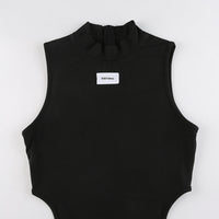 Half Turtleneck Small Label Waist Slim Fit Sleeveless Jumpsuit