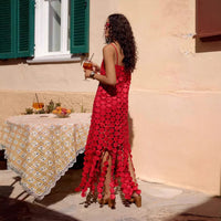 Fashion Hollow-Out Polka Dot Midi Slip Dress - Lightweight Sleeveless Linen-Blend Summer Dress For Women