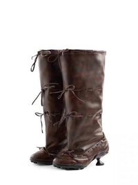 Retro Petite High Heel Ballet Thigh-High Fashion Boots With Bow Tie Straps