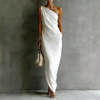 Elegant Satin Off-shoulder Draping Slim-fit Maxi Dress