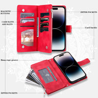 Multi-card Embossed Totem Leather Card Zipper Bag Phone Case