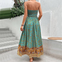 European And American-style Printed Backless Tube Dress