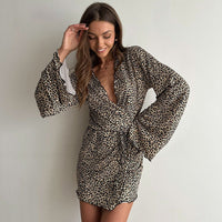 Knitted Long-sleeve Pajama Robe With Tie Closure Loose And Comfortable Loungewear