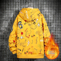 Autumn And Winter Fleece-lined Graffiti Hooded Sweater Men