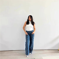 New Low Waist Hollow Lace-up Wide-leg Jeans For Women