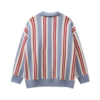 Retro Cat Loose Lapels Striped Sweater Pullover Sweater