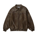 Distressed Biker's Leather Jacket Men's Clothing Padded Lapel