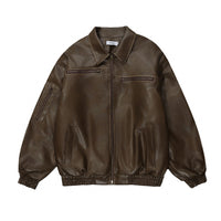 Distressed Biker's Leather Jacket Men's Clothing Padded Lapel
