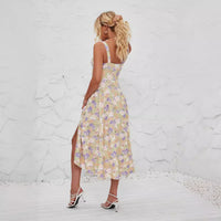 French-style Slip Dress With Side Slit And Print For Women