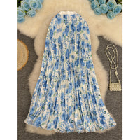 Printed Pleated Skirt For Workwear Versatile And High-waisted