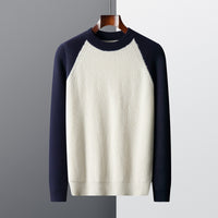 Woolen Sweater Men's Color-block Crew Neck Ingot Needle Thickened Knitting Wool Base