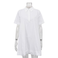 Turn-down Collar Short-sleeve Shirt Loose-waist Dress For Women
