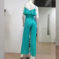 European And American Women's Clothing Fashion Jumpsuit Suspender Pleated Wide Leg Ruffled Jumpsuit