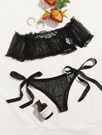 European And American Off-shoulder Tube Top Sexy Underwear Lace Pure Desire Bra Panties Two Pieces See-through Suit