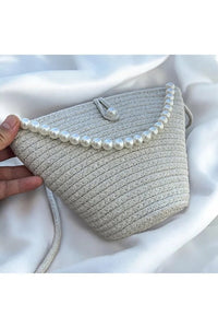 Women Beige Pearl Design Classic Shoulder Bag Elegant Daily Handbag