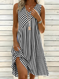 3D Printed Striped Casual Loose Fitting Dress