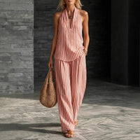 Striped Wide-leg Pants Womens Fashionable Two-piece Set