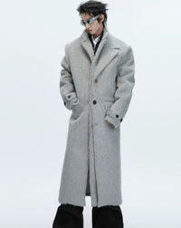 Short-pile Faux Two-piece Wool Coat Long Alpaca-blend Trench Coat