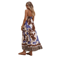 Strap Tropical Print Vacation-Style Womens Long Dress