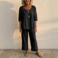 Casual Commuter Comfortable Loose Crew-Neck Linen Set