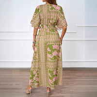 Sexy V-Neck Short-Sleeve Printed Waist-Cinching Dress
