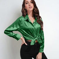 Women's Faux Silk Shirt Top Long Sleeve