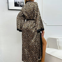 Womens Comfortable Leopard-Print Loungewear Robe