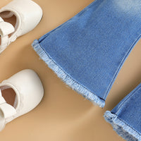 Girls' summer ruffled romper denim flare pants set