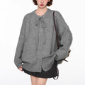 Lace-up Crew Neck Single-breasted Sweater Coat