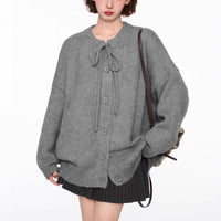 Lace-up Crew Neck Single-breasted Sweater Coat