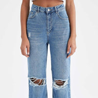 Retro Distressed Drop-waist Women's Loose Wide-leg Floor-length Pants