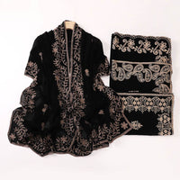 Ethnic Style Black Embroidered Toe Cap Shawl Scarf