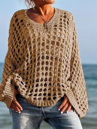 Loose Leisure All-matching Hollow Long Sleeve Plus Size Women's Knitted Sweater