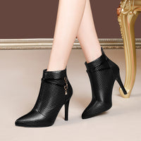Black Pointy Stiletto French Ankle Boots
