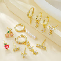 European And American Fashion Fruit S925 Silver Needle Geometric Light-Luxury Pearl Pendant Set