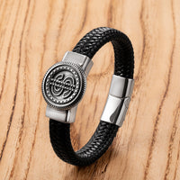 Mens Classic Stainless Steel Leather Bracelet