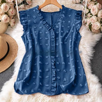 Women's Casual Solid Color Textured Cap-sleeve Shirt
