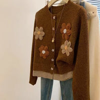 Korean Style Flower Loose Sweater Women's Autumn And Winter Lazy Embroidery