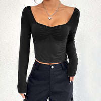 Fashionable Women's Slim-fit Sexy Split Hem V-neck Long Sleeve T-shirt