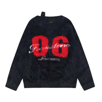 American High Street Letters And Numbers Jacquard Artificial Mink Hair Soft Glutinous Sweater For Women