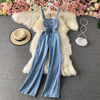 Women's Denim Jumpsuit Straight Leg Wide-leg Pants Trousers