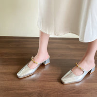 Square Toed MULler Shoes With Toe Caps, Cool Slippers, Women's Thick Heels, High Heels, Half Drag Single Shoes