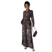 Women's Leopard Print Long Sleeve Wide-leg Jumpsuit