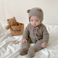 Baby Jumpsuit Mink Fur Little Bear Pattern Bag Feet Romper Outing Jumpsuit