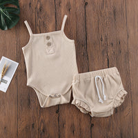 Summer Ins Baby Sleeveless Jumpsuit Triangle Drop Stripe Cotton Two Piece Set