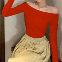 New Shoulder-baring Top With Slim-fit Long Sleeves