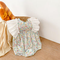 Infants And Children Big Flying Sleeves Small Floral Breathable Jumpsuit