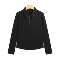 Womens Fashion Minimalist Slim-Fit Half-Zip T-Shirt